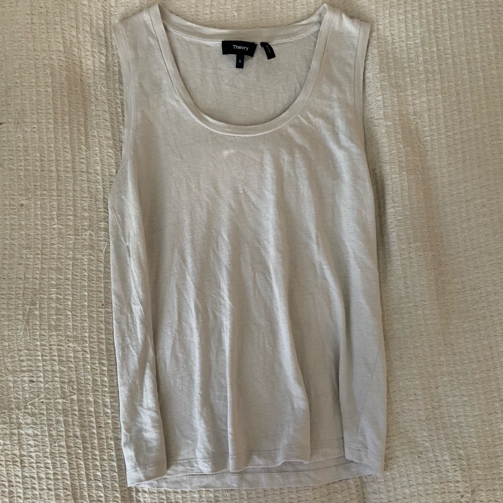 Theory Off White Easy Tank Top Organic Slub Cotton Scoopneck Blouse Business